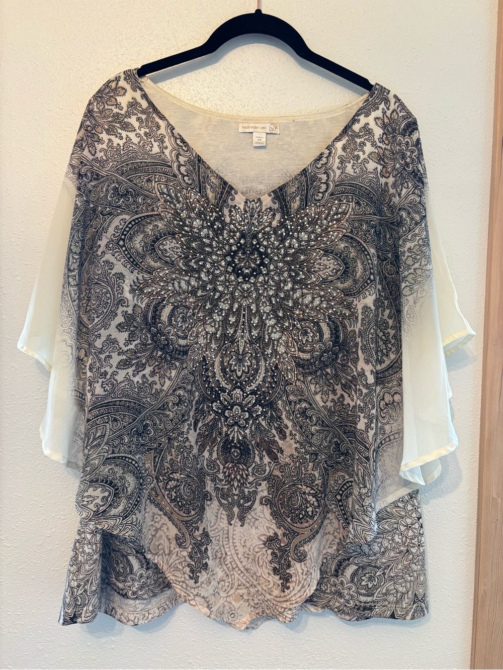 Westport 1962 Flowing Sheer Mandala-Print Blouse in Blue and Purple